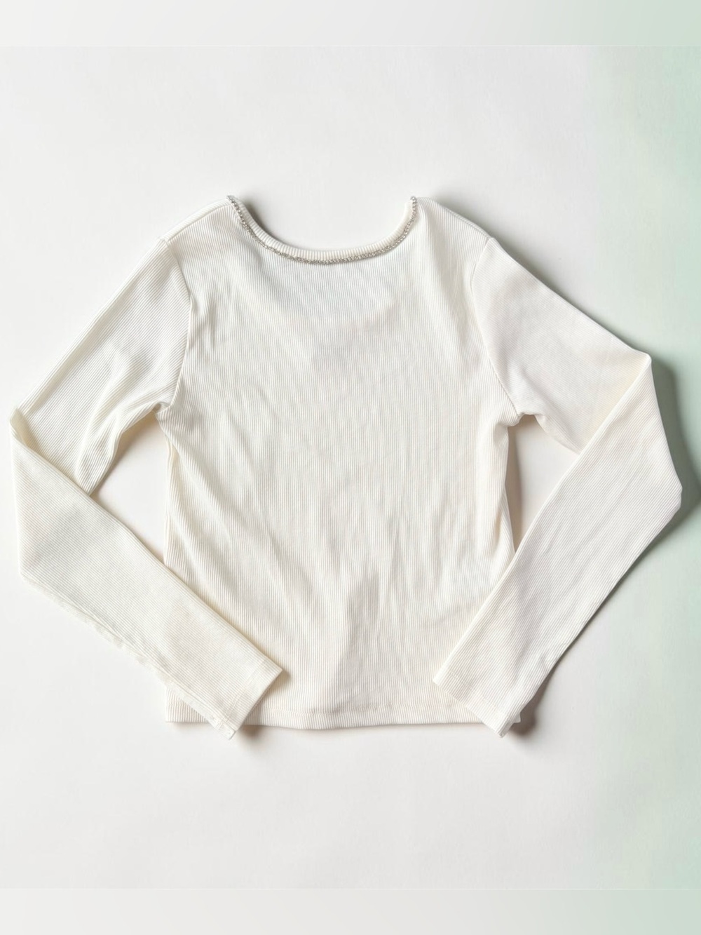 Zara Girls Ribbed Rhinestone Trim Top Size 9-10